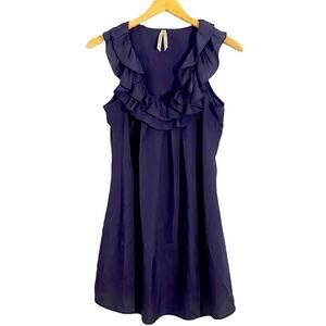Ally Blue Double Ruffle Neckline Sleeveless Dress, Size Small